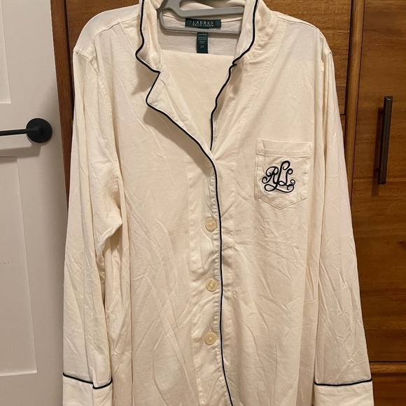 Ralph Lauren | Long Sleeve Notch Collar Knit Cursive Monogram Pajama Set (2XL) - Picture 1 of 5
